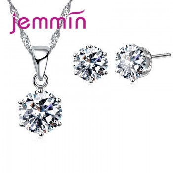 Jemmin New Arrival Factory Price 8 Colour Crystal 925 Sterling Silver Stud Earrings Necklace Set Women Party Jewelry Set