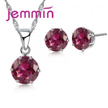Jemmin New Arrival Factory Price 8 Colour Crystal 925 Sterling Silver Stud Earrings Necklace Set Women Party Jewelry Set
