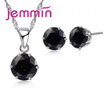 Jemmin New Arrival Factory Price 8 Colour Crystal 925 Sterling Silver Stud Earrings Necklace Set Women Party Jewelry Set