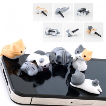 1pcs Cute Cheese Cats 3.5mm Anti dust Dirt-resistant Earphone Jack Plug Adapter to Phone Stopper Cap for iphone 5 5s 5c random