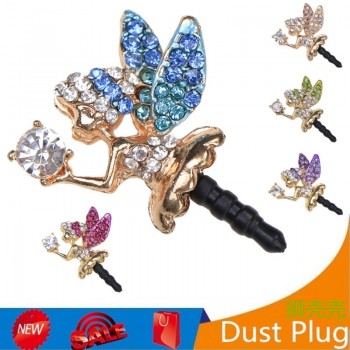 Drill Flash Angel Phone Dust Plug Fashion Rhinestone Mobile Phone Plug angel girl shape 3.5MM Headphone Earphone Dust Plugs stub