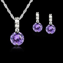 Jemmin 7Colors 925 Silver Jewelry Sets For Women Bridal Wedding Austrian Crystal Pendants Necklace Earrings Set For Female