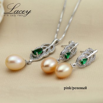 Nice Freshwater Pearl Jewelry Sets,925 Sterling Silver chain Necklace earrings jewelry sets real pearls