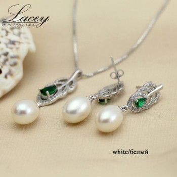Nice Freshwater Pearl Jewelry Sets,925 Sterling Silver chain Necklace earrings jewelry sets real pearls