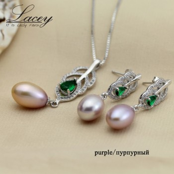 Nice Freshwater Pearl Jewelry Sets,925 Sterling Silver chain Necklace earrings jewelry sets real pearls