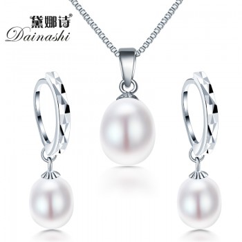 freshwater pearl necklacPromotion jewelry set ! Classic 925 sterling silver jewelry set genuinee/earrings for women wedding set
