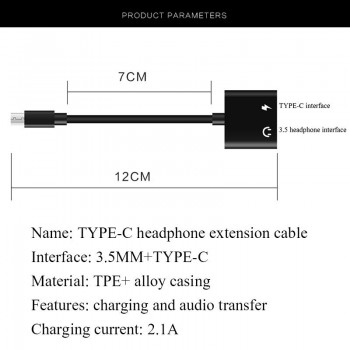 Type-C to Jack 3.5 Cable Splitter Charger Adapter For Huawei P20 Pro For Xiaomi Mi 6 8 Note3 Type C 3.5mm AUX Earphone Converter