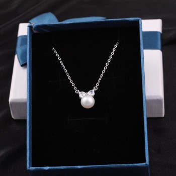 MeiBaPJ 925 Sterling Silver Bow Tie Suit Genuine Nearround Freshwater Pearl Earrings/Ring/Necklace Jewelry Set For Women