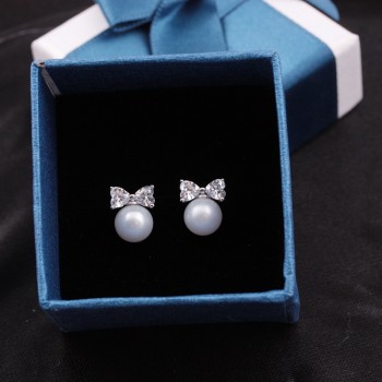 MeiBaPJ 925 Sterling Silver Bow Tie Suit Genuine Nearround Freshwater Pearl Earrings/Ring/Necklace Jewelry Set For Women
