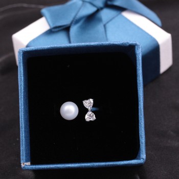 MeiBaPJ 925 Sterling Silver Bow Tie Suit Genuine Nearround Freshwater Pearl Earrings/Ring/Necklace Jewelry Set For Women