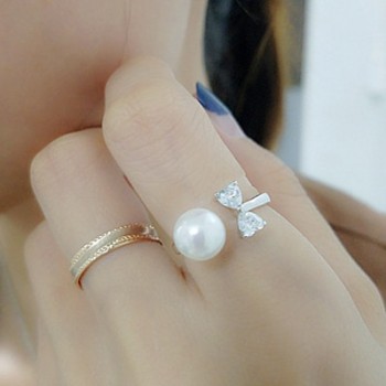 MeiBaPJ 925 Sterling Silver Bow Tie Suit Genuine Nearround Freshwater Pearl Earrings/Ring/Necklace Jewelry Set For Women