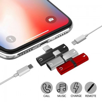 2 IN 1 Dual Audio fast Charging Adapter Splitter for iPhone X XR XS Max 7 8 Plus Metal Dual Port For Lightning Cable Converter