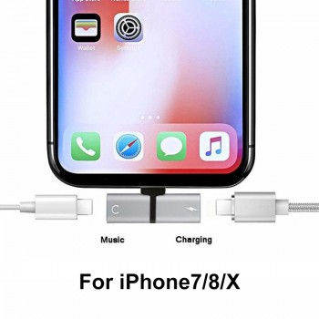 2 IN 1 Dual Audio fast Charging Adapter Splitter for iPhone X XR XS Max 7 8 Plus Metal Dual Port For Lightning Cable Converter
