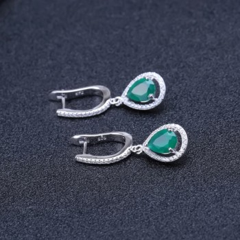 GEMS BALLET 925 Sterling Silver Jewelry Set Water Drop Natural Green Agate Gemstone Earrings Ring Set For Women Fine Jewelry