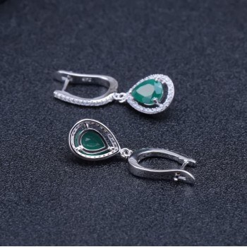 GEMS BALLET 925 Sterling Silver Jewelry Set Water Drop Natural Green Agate Gemstone Earrings Ring Set For Women Fine Jewelry
