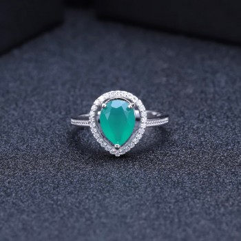 GEMS BALLET 925 Sterling Silver Jewelry Set Water Drop Natural Green Agate Gemstone Earrings Ring Set For Women Fine Jewelry