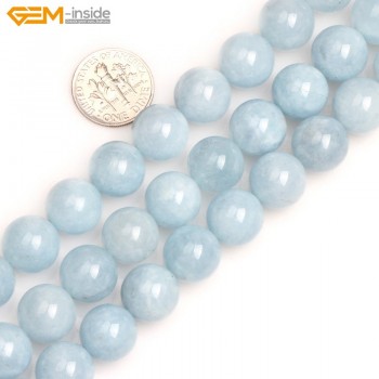 Gem-inside Natural 6-12mm Round Stone Beads Smooth Aquamarine Color Blue Jades Beads For Jewelry Making Beads 15inch DIY Beads