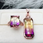 MeiBaPJ Natural Ametrine 925 Pure Silver Suit Necklace and Rings Jewelry Set for Women Wedding Party Fine Jewelry