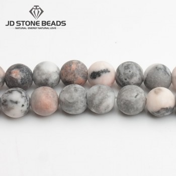 Matte Natural Stone Pink Zebra Jaspers Frost Round Loose gemstone beads 15 Strand 4 6 8 10 12MM Pick Size For Jewelry Making