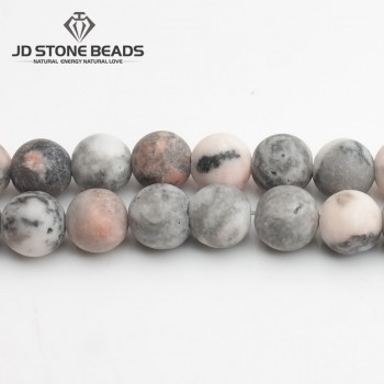 Matte Natural Stone Pink Zebra Jaspers Frost Round Loose gemstone beads 15 Strand 4 6 8 10 12MM Pick Size For Jewelry Making