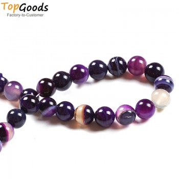 TopGoods Natural  Stone Beads Purple Striated Agate Round Loose Gemstone DIY Women Bracelet  4 6 8 10 12mm for Jewelry Making