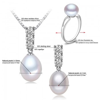 YouNoble Trendy natural pearl Necklace Set women freshwatewr pearl Jewelry Necklace Earring African Jewelry Sets White 45cm