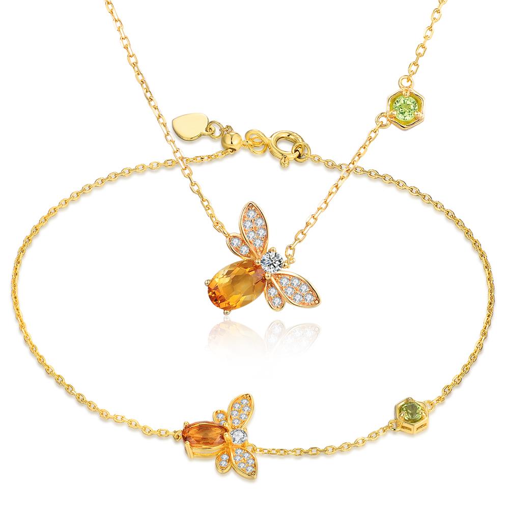 LAMOON Bee 5x7mm 1ct 100% Natural Citrine 925 Sterling Silver Jewelry S925  Jewelry Set V027-4