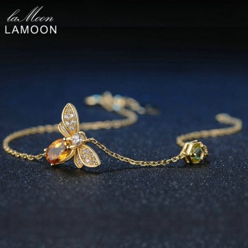 LAMOON Bee 5x7mm 1ct 100% Natural Citrine 925 Sterling Silver Jewelry S925  Jewelry Set V027-4