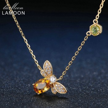 LAMOON Bee 5x7mm 1ct 100% Natural Citrine 925 Sterling Silver Jewelry S925  Jewelry Set V027-4