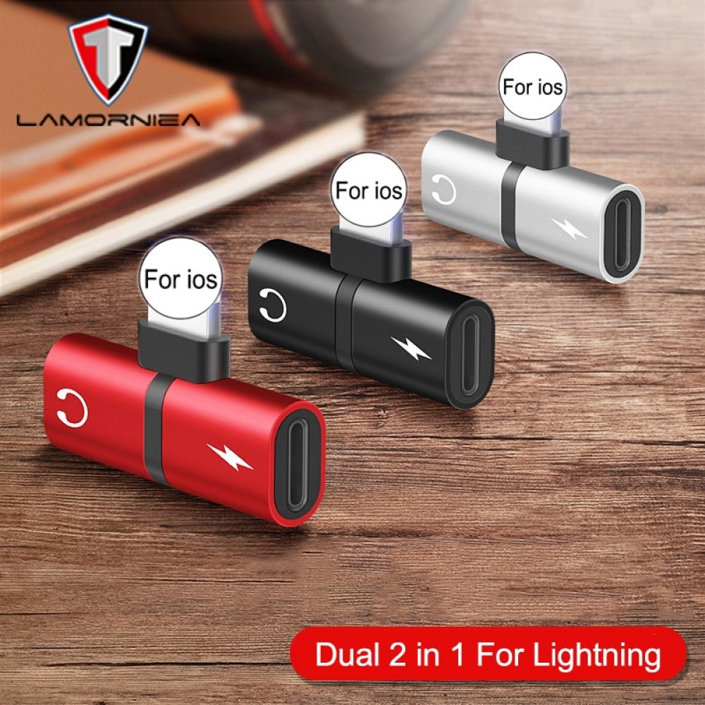 2 in 1 Audio Adapter For iPhone 7 8 Plus X Connector Splitter Charger Headphone Adapter For Lightning Jack to Earphone AUX Cable