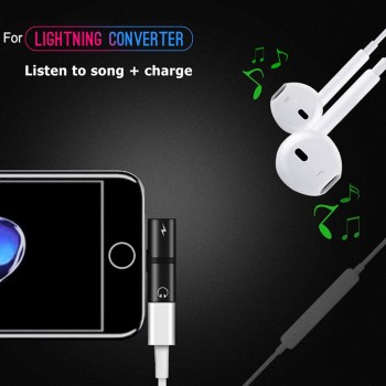 2 in 1 Audio Adapter For iPhone 7 8 Plus X Connector Splitter Charger Headphone Adapter For Lightning Jack to Earphone AUX Cable