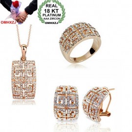 OMHXZJ Wholesale AAA Austrian Crystal Gold Silver 18KT Platinum Woman Fashion Bride  Necklace Earrings Ring Jewelry Sets ST10