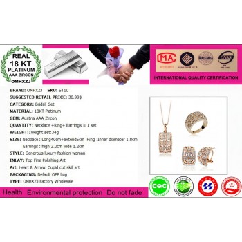 OMHXZJ Wholesale AAA Austrian Crystal Gold Silver 18KT Platinum Woman Fashion Bride  Necklace Earrings Ring Jewelry Sets ST10