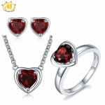 Hutang 3.88ct Natural Gemstone Garnet Solid 925 Sterling Silver Pendant amp; Earrings amp; Ring Fine Bridal Jewelry Sets For Gift New