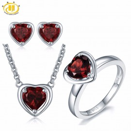 Hutang 3.88ct Natural Gemstone Garnet Solid 925 Sterling Silver Pendant amp; Earrings amp; Ring Fine Bridal Jewelry Sets For Gift New