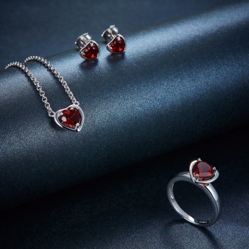 Hutang 3.88ct Natural Gemstone Garnet Solid 925 Sterling Silver Pendant amp; Earrings amp; Ring Fine Bridal Jewelry Sets For Gift New