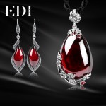 EDI Retro Vintage Garnet Pendant Necklace and Earrings For Women Gemstone Drop Earrings 100% 925 Sterling Silver Jewelry Sets