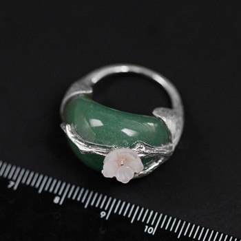 Lotus Fun Real 925 Sterling Silver Natural Stone Creative Handmade Fine Jewelry Plum Flower Jewelry Set with Ring Stud Earring