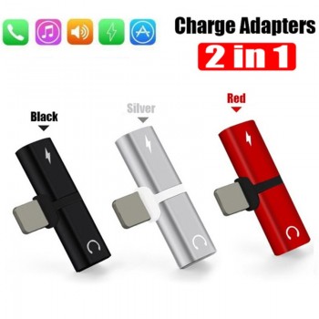 Earphone Accessories 2 in 1 Splitter Metal Dual Port Converter Charger Audio Headphone Jack 3.5 Mm Adapter for iPhone X 7 8 Plus