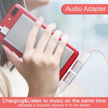 Earphone Accessories 2 in 1 Splitter Metal Dual Port Converter Charger Audio Headphone Jack 3.5 Mm Adapter for iPhone X 7 8 Plus
