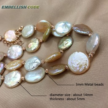 baroque pearl choker statement necklace bracelet mixed color round coin flat shape real freshwater pearls red golden 3mm beads
