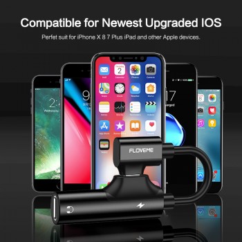 FLOVEME 2 in 1 For Lightning to 3.5mm Audio Adapter Jack Charging Converter For iPhone 7 8 X Cable Splitter Headphone USB Adapte