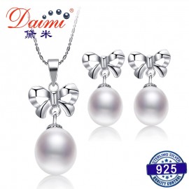 DAIMI Bowknot Pearl Sets 925 Silver Earrings with Pendant Romantic Jewelry Sets Fine Jewelry Gifts For Women