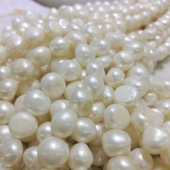 JYX Baroque Loose Pearl Jewelry Wholesale 8-11mm White Real Cultured Freshwater Pearl String 15