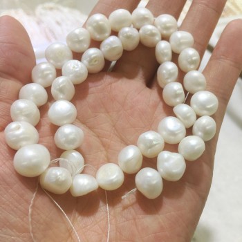 JYX Baroque Loose Pearl Jewelry Wholesale 8-11mm White Real Cultured Freshwater Pearl String 15