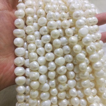 JYX Baroque Loose Pearl Jewelry Wholesale 8-11mm White Real Cultured Freshwater Pearl String 15