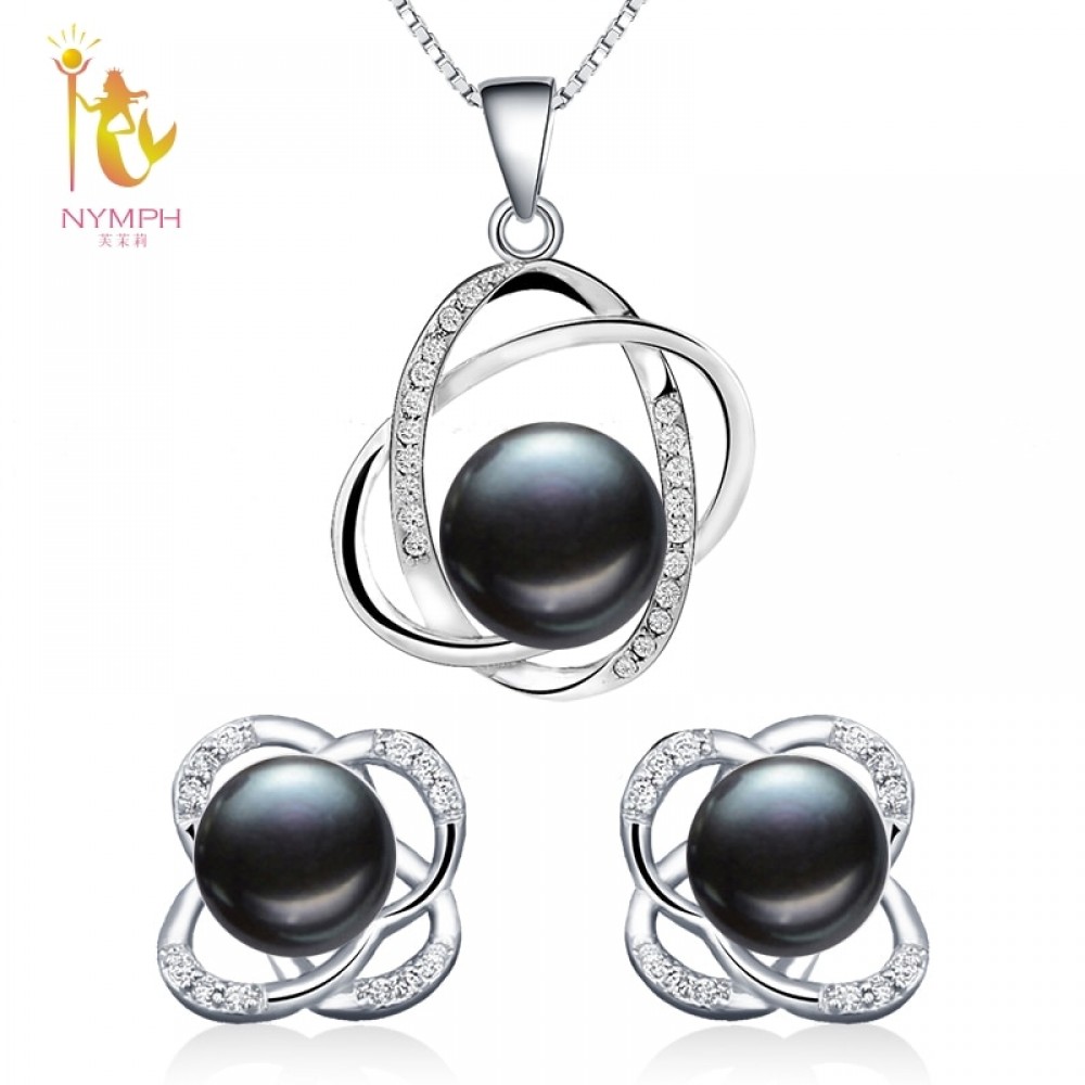 NYMPH Pearl Jewelry Sets Natural FreshWater Pearl Necklace Pendant Earrings Fine Trendy Wedding Party Gift Women RoseT202-H