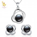 NYMPH Pearl Jewelry Sets Natural FreshWater Pearl Necklace Pendant Earrings Fine Trendy Wedding Party Gift Women RoseT202-H