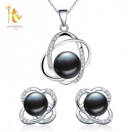 NYMPH Pearl Jewelry Sets Natural FreshWater Pearl Necklace Pendant Earrings Fine Trendy Wedding Party Gift Women RoseT202-H