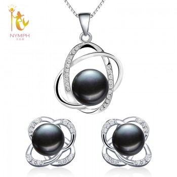 NYMPH Pearl Jewelry Sets Natural FreshWater Pearl Necklace Pendant Earrings Fine Trendy Wedding Party Gift Women RoseT202-H